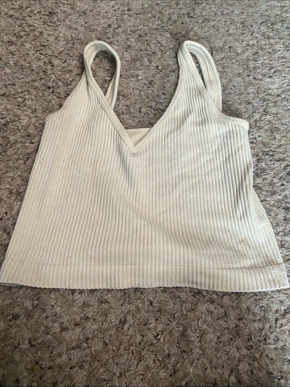 Aura Ribbed V-Neck Cropped Camisole in Cream